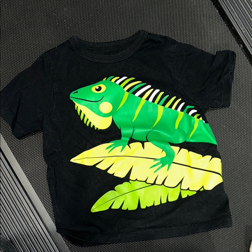 Black T-Shirt with Green Iguana Design